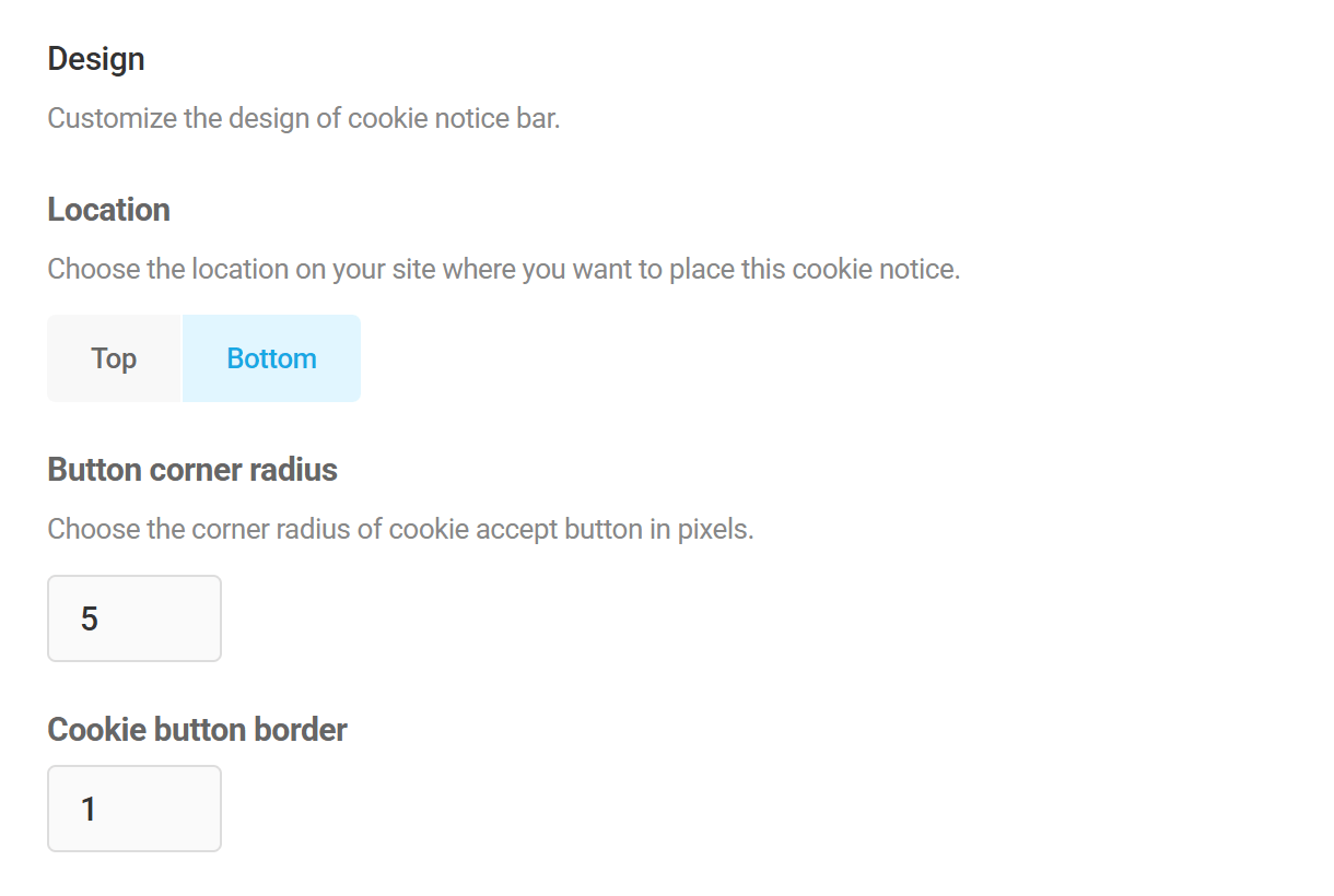 Branda Cookie Notice design options
