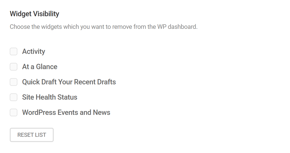 Visibility options in Branda dashboard widgets module
