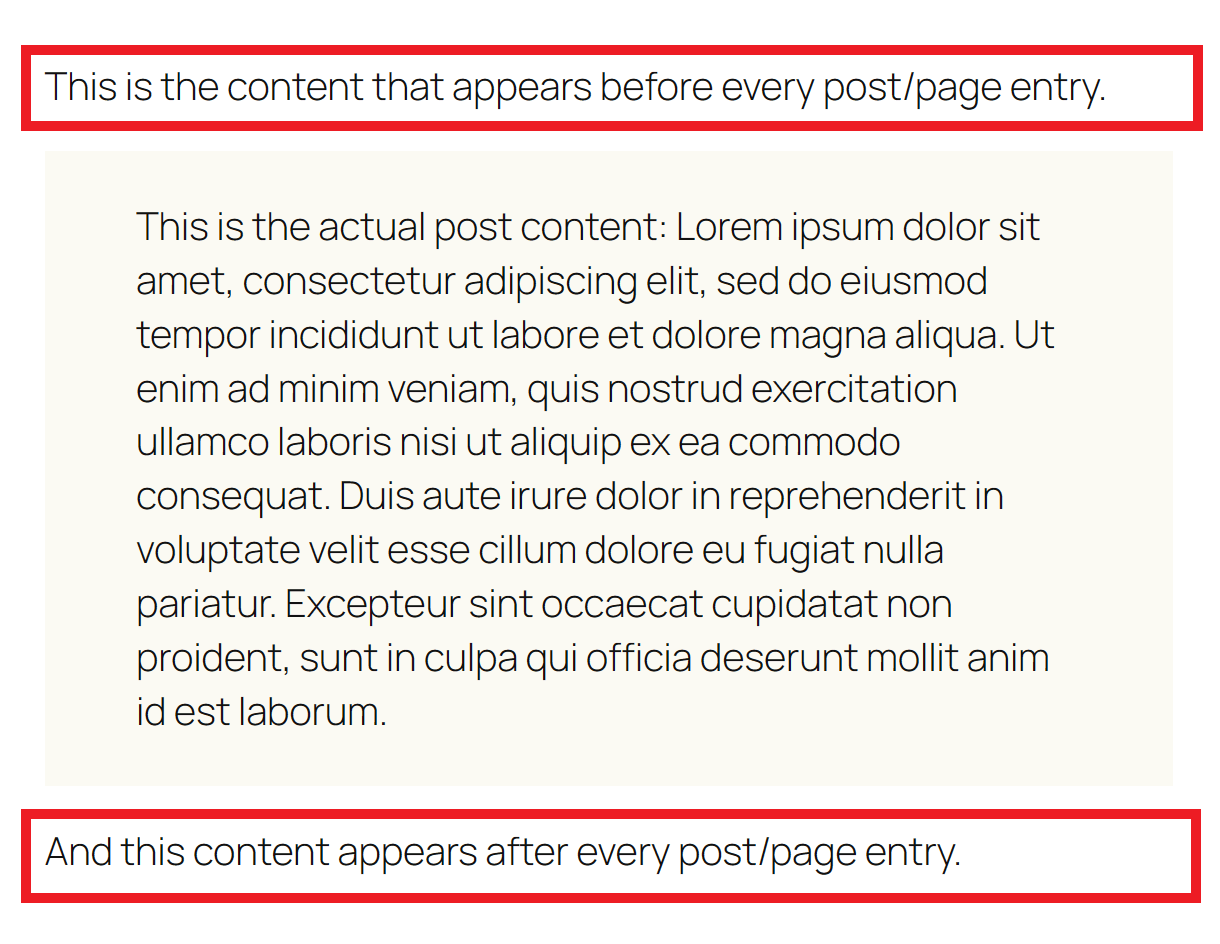 Add custom content before and after each post entry in Branda