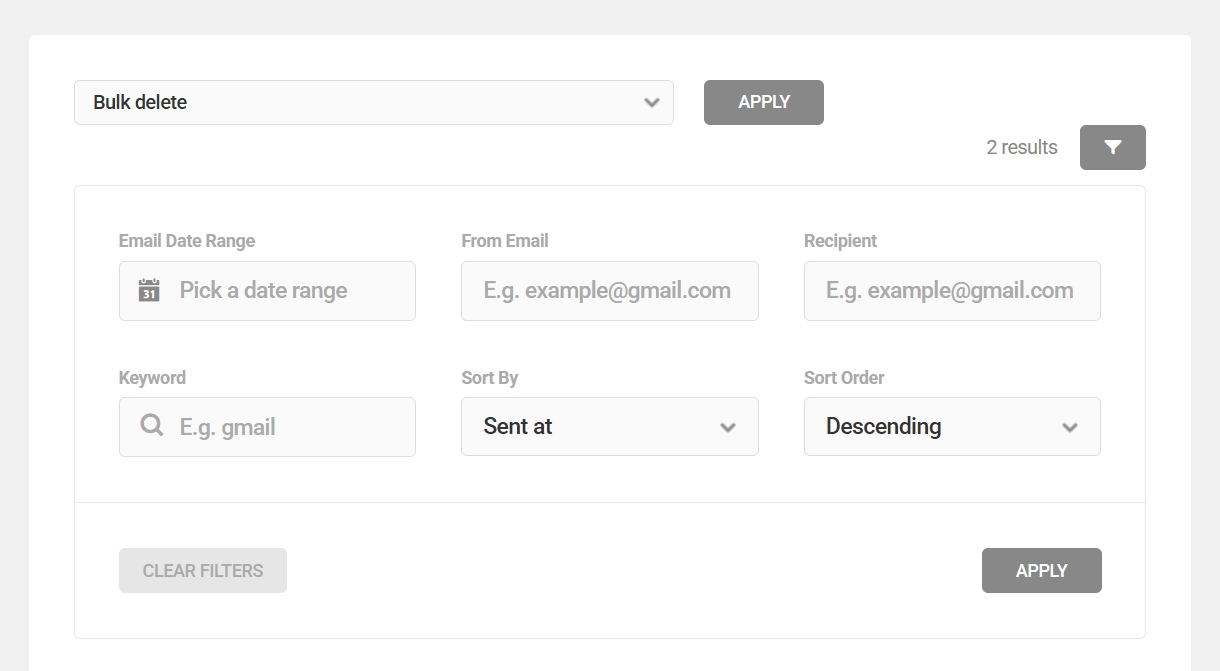 Filters in Branda Email Logs module