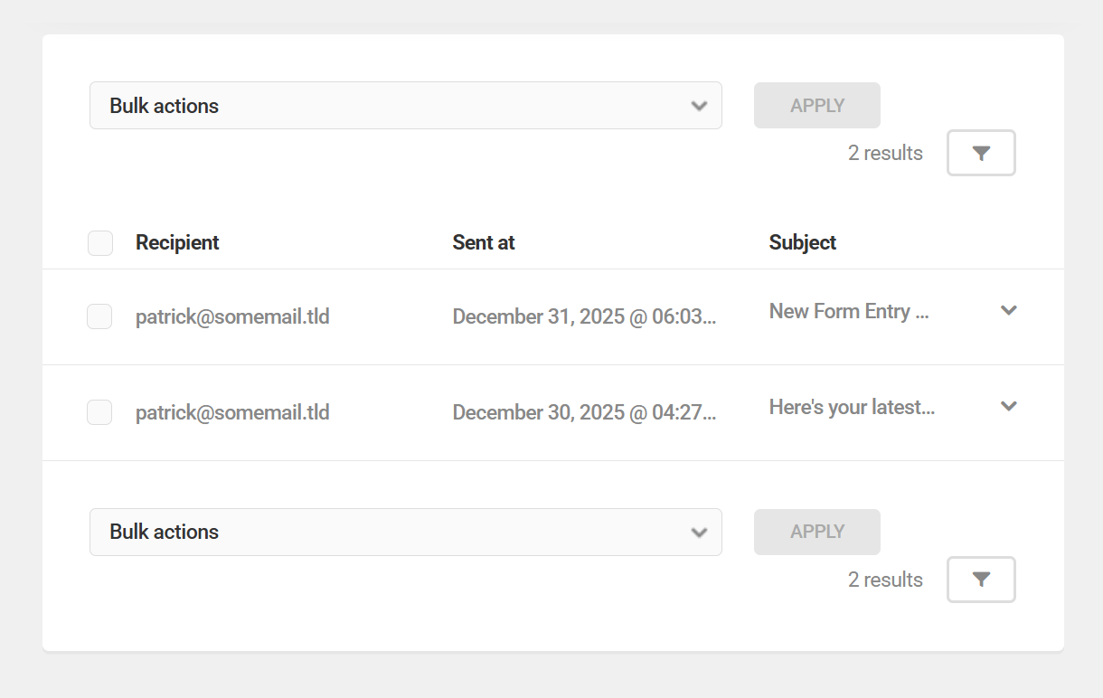 Emails logged in Branda