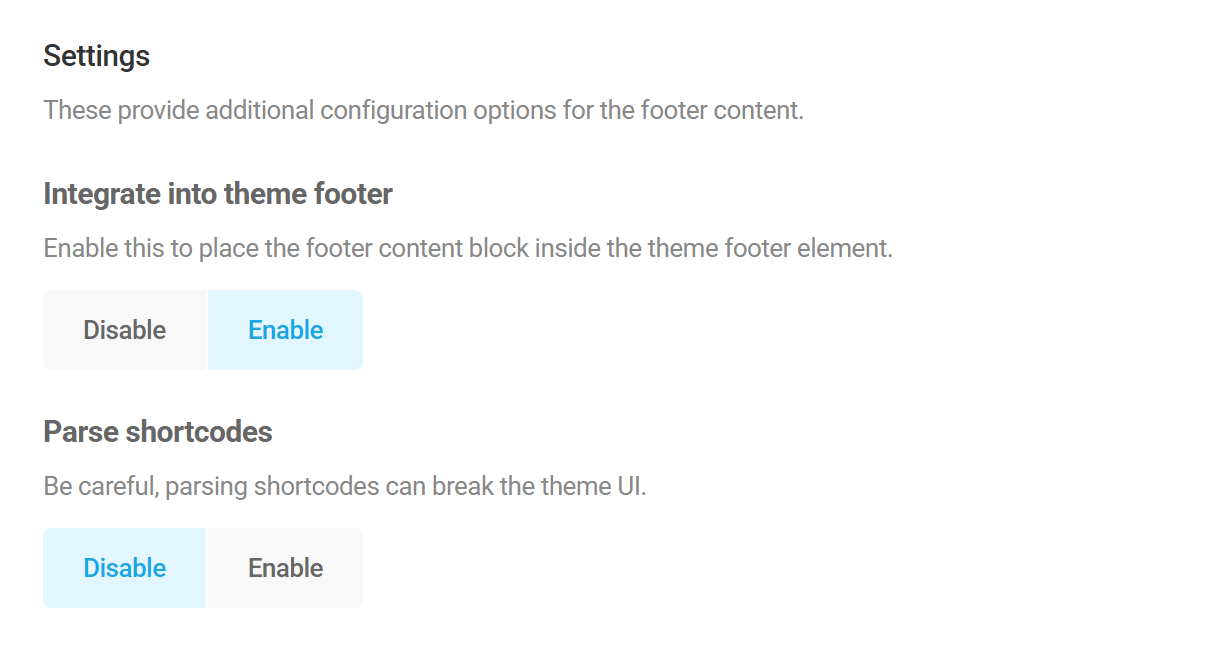 Branda Footer Content settings