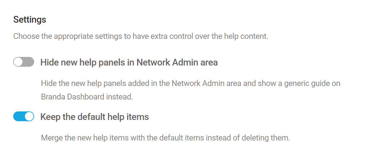 Help Content module settings in Branda