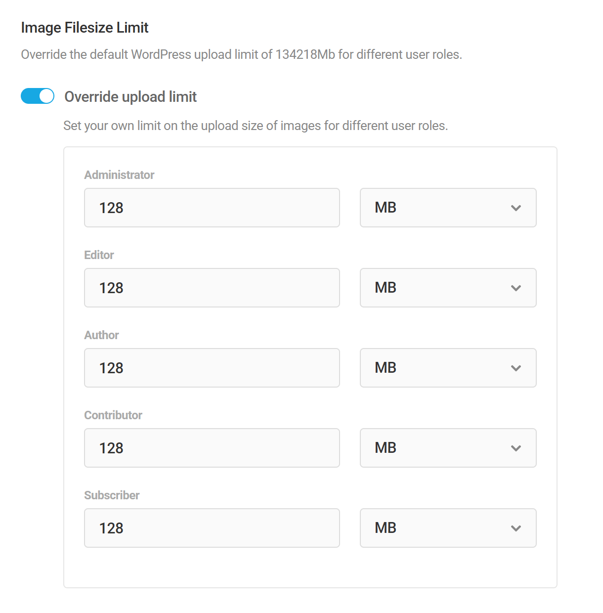 Set image upload limits in Branda images module