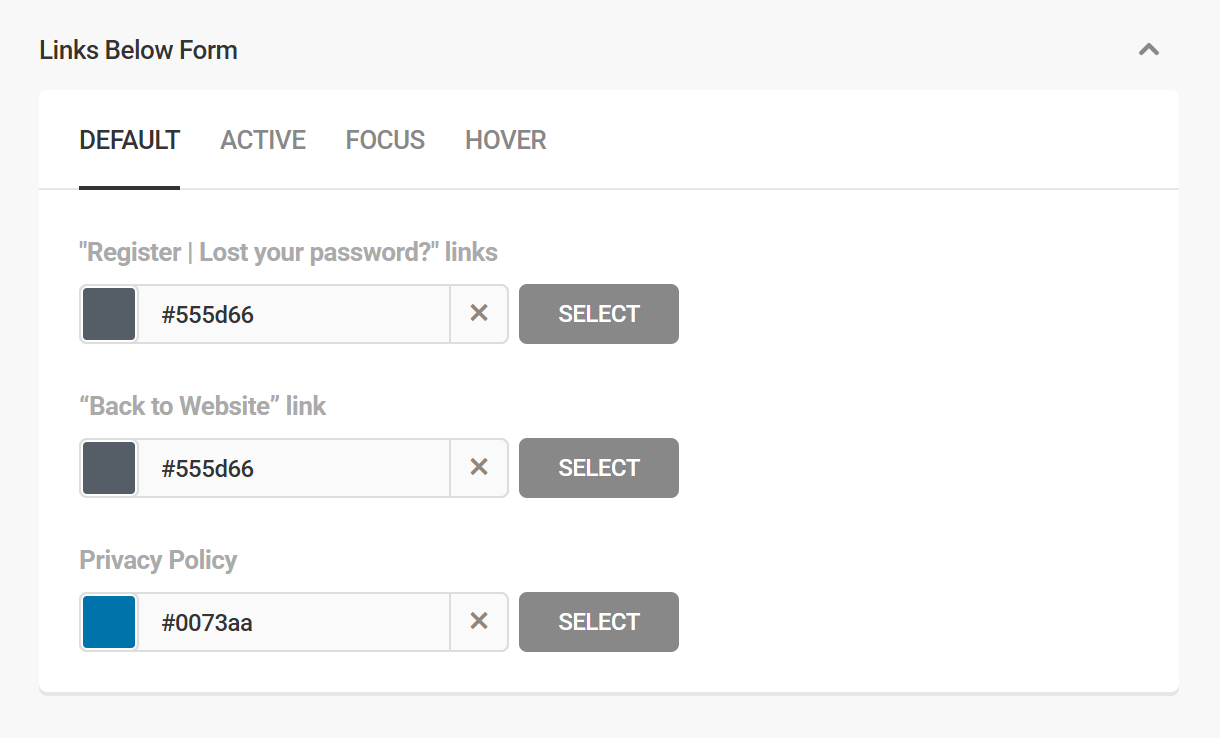 Branda login screen link colors