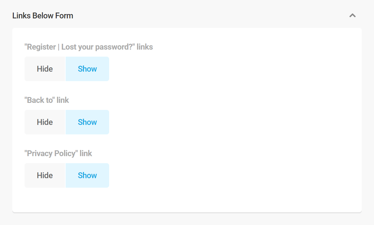 Login screen link options in Branda