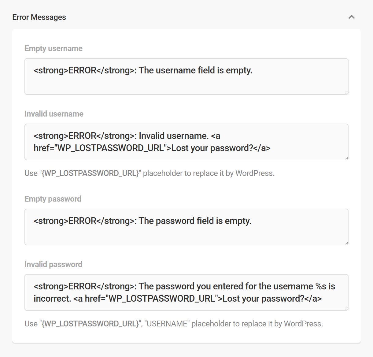Customize login screen error messages in Branda