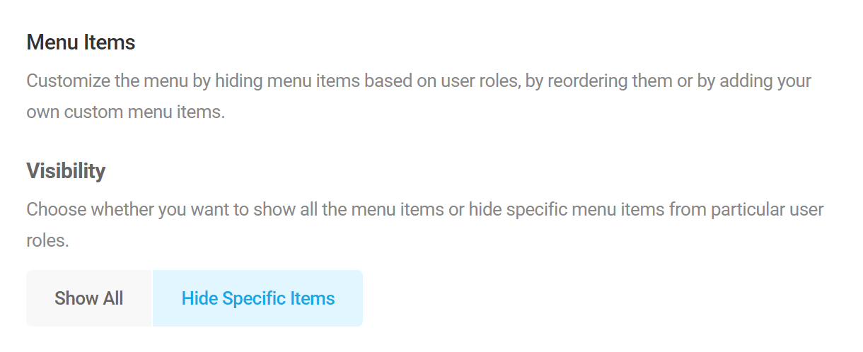 Set menu items visibility in Branda