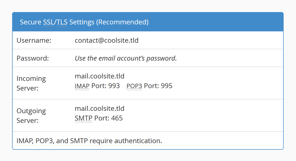 SMTP server settings in cPanel