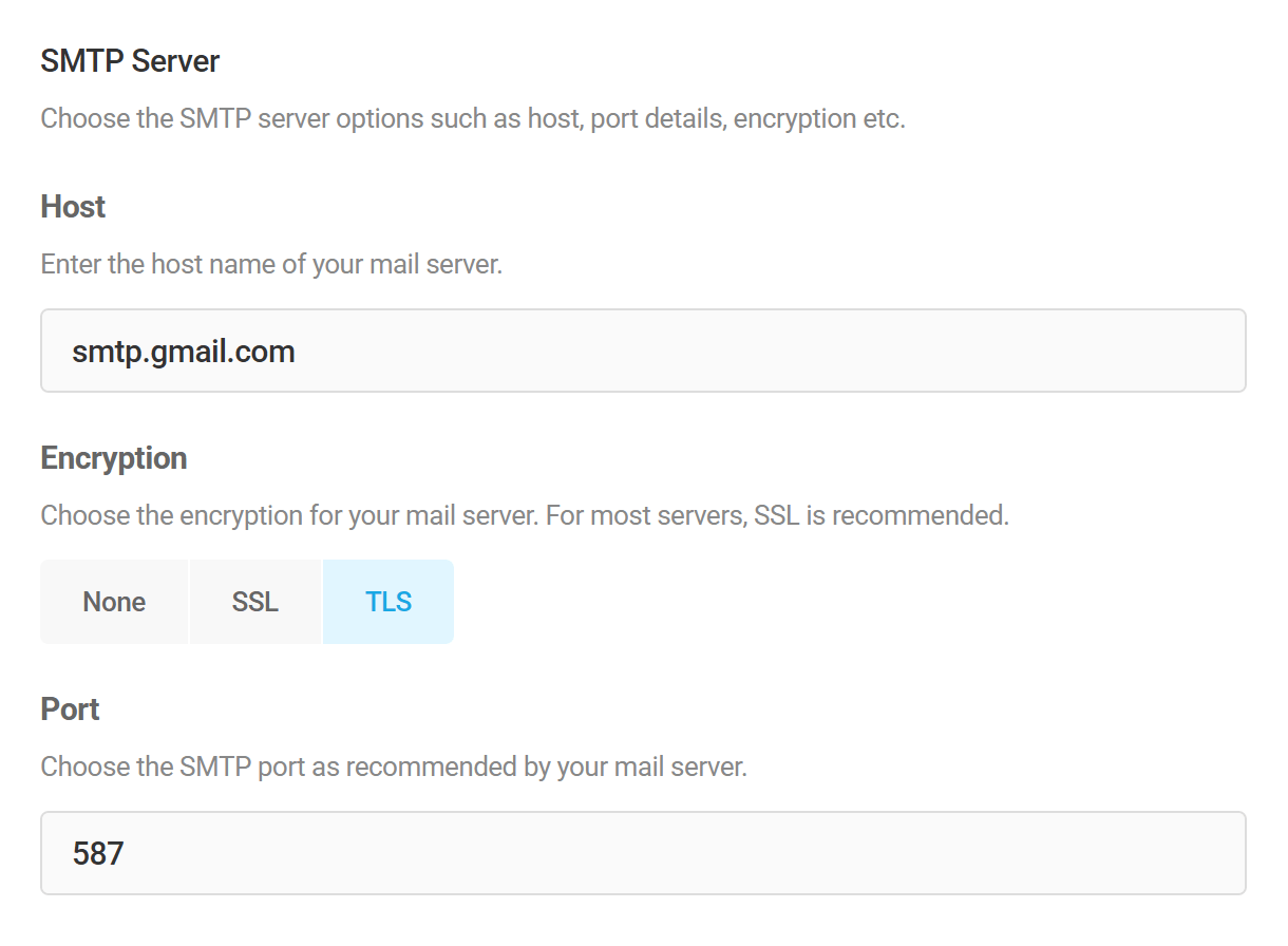 Branda SMTP server settings