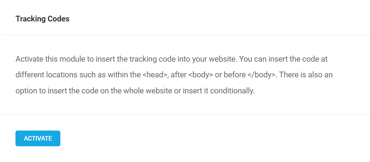 Activate Tracking Codes module in Branda