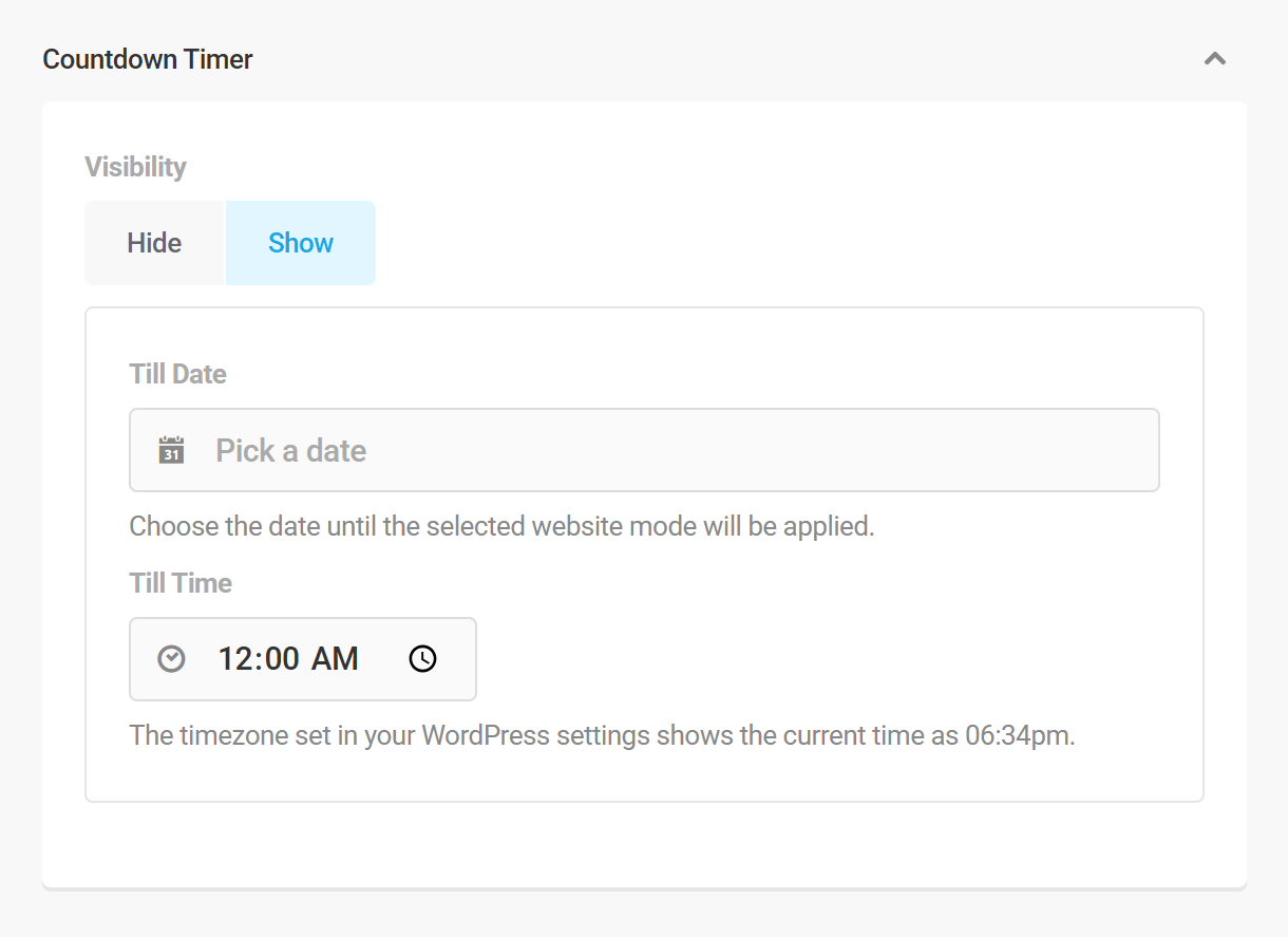 Branda website mode countdown timer options