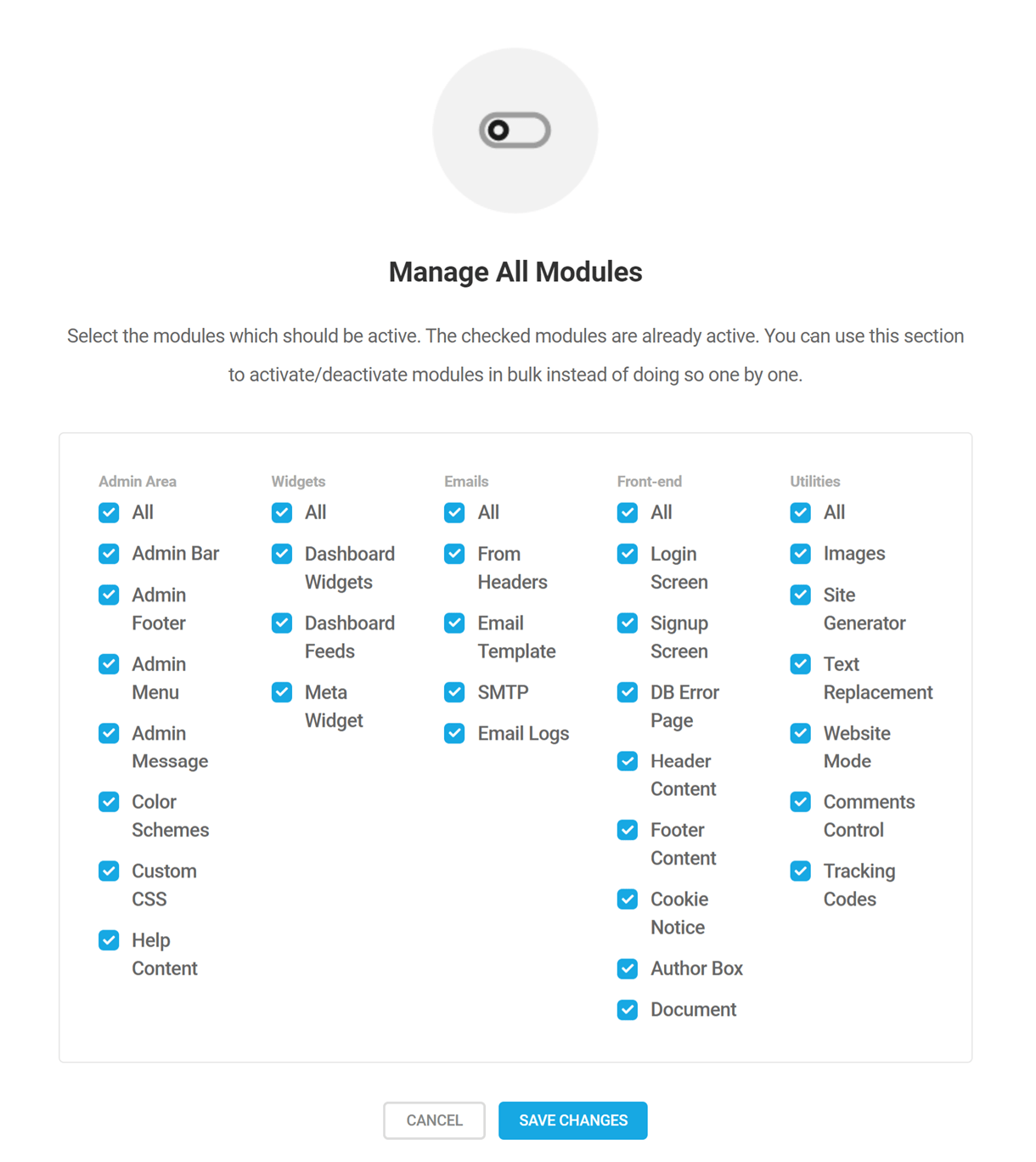 branda modules settings