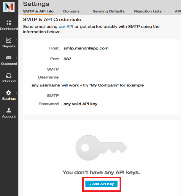 Adding API key in Mandrill