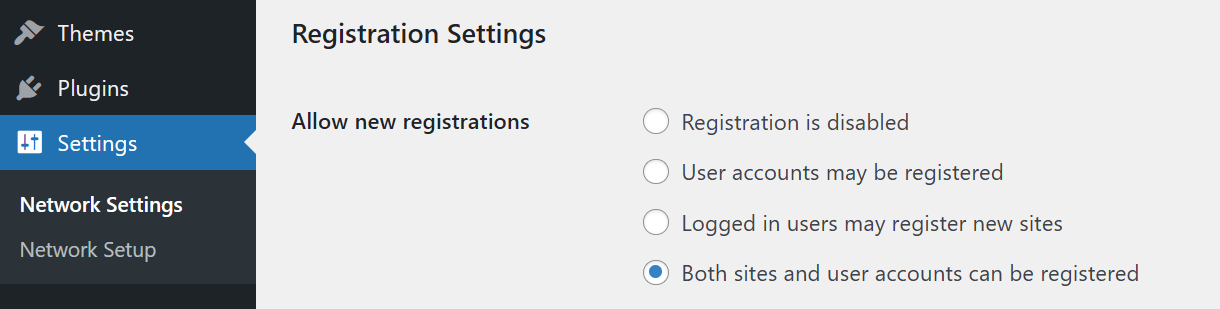 Enable new registrations in your network settings
