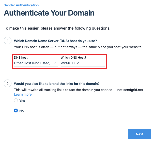 Sendgrid authentication (step 2)