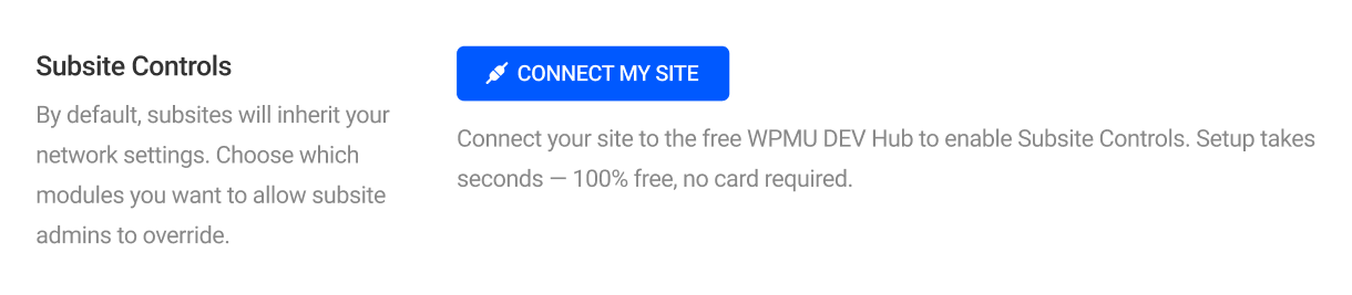 Connect site to WPMU DEV Hub account to access Subsite Controls