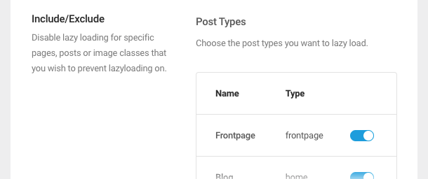 Choose the post types you want to lazy load