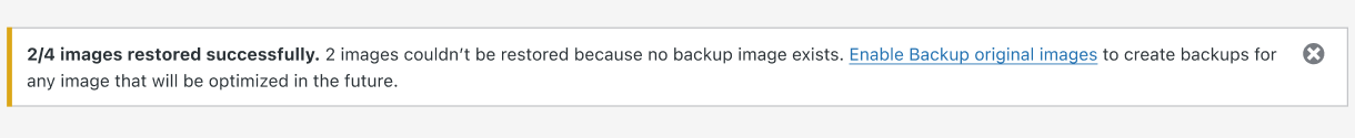 Restoration failure because no backup file exists notice