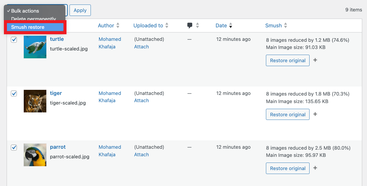 Restoring selected images