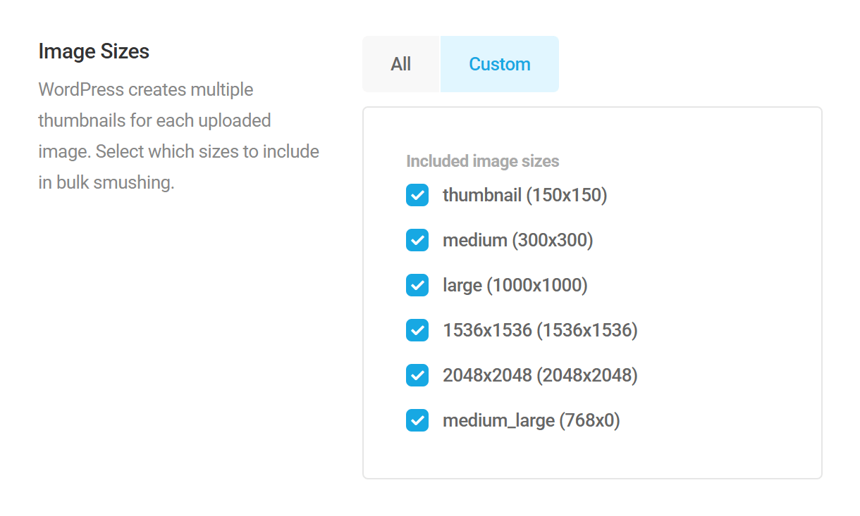 Select thumbnail sizes to optimize with Bulk Smush