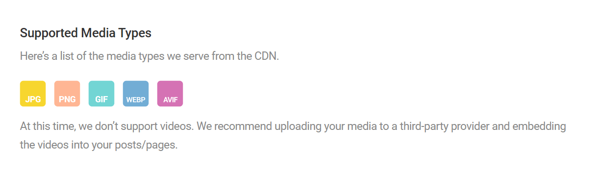 Smush CDN supported media types
