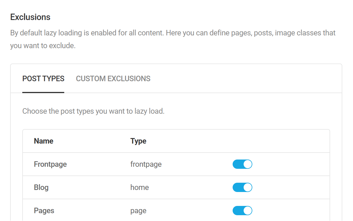 Choose the post types you want to lazy load