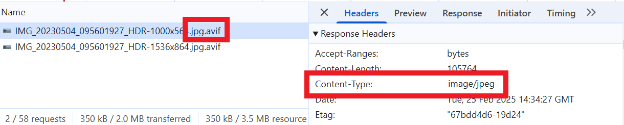 Verify next-gen format headers in browser console