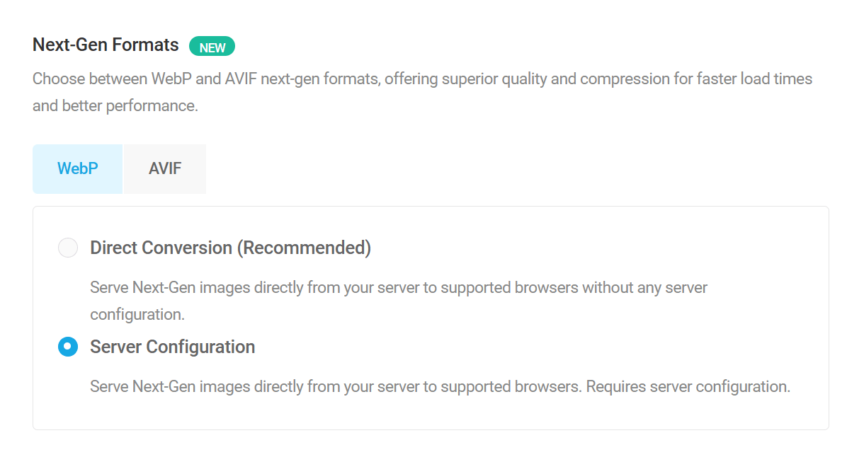 Smush WebP server conversion method