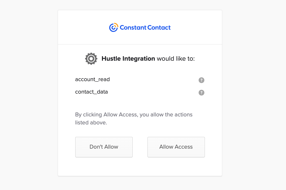Allow Hustle to access your Constant Contact account