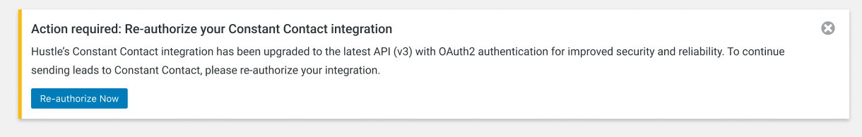 Constant Contact re-authentication notice