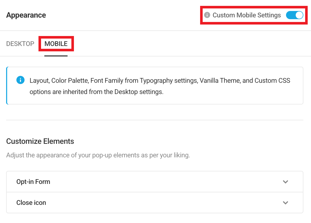 enable mobile settings