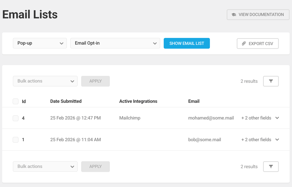 Opt-In email list in Hustle