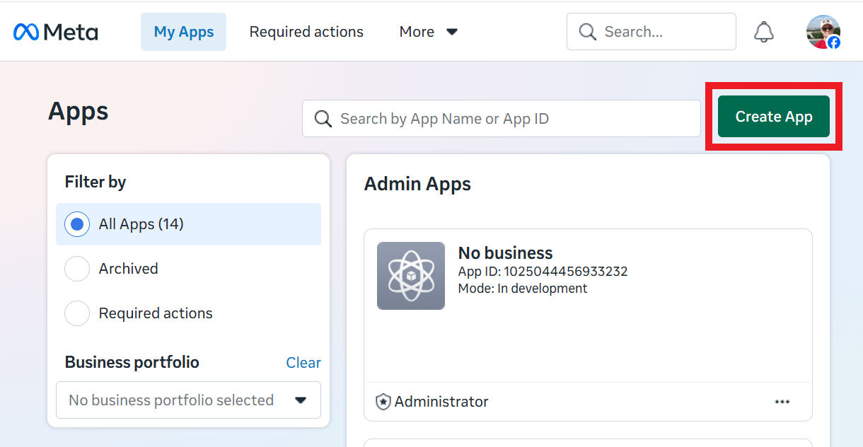 Create an app at Facebook