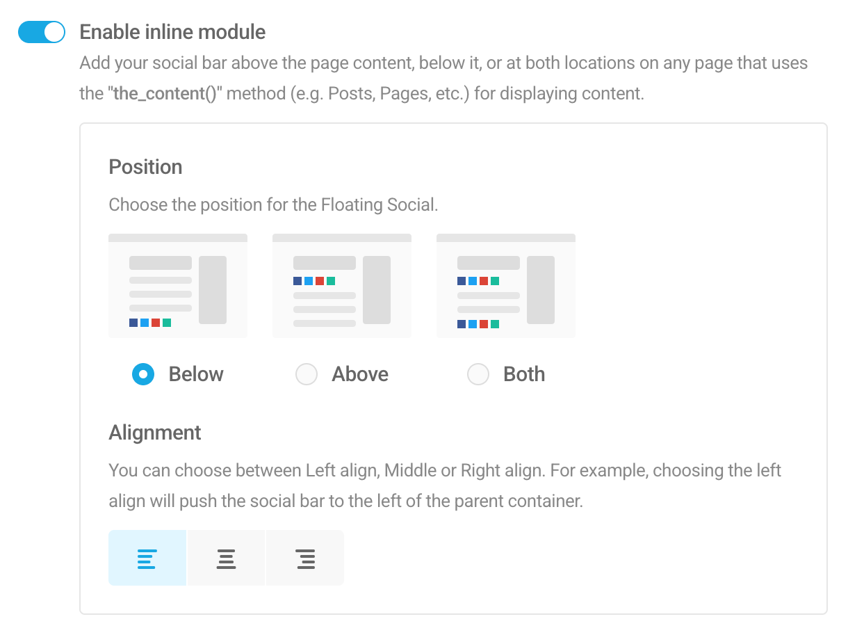 Display options for Hustle inline social module