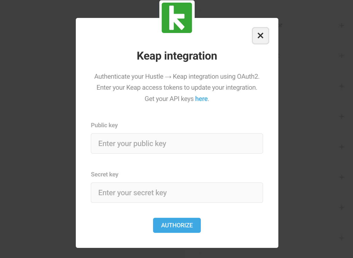 Add Keap integration API keys manually