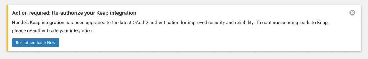 Keap re-authentication notice