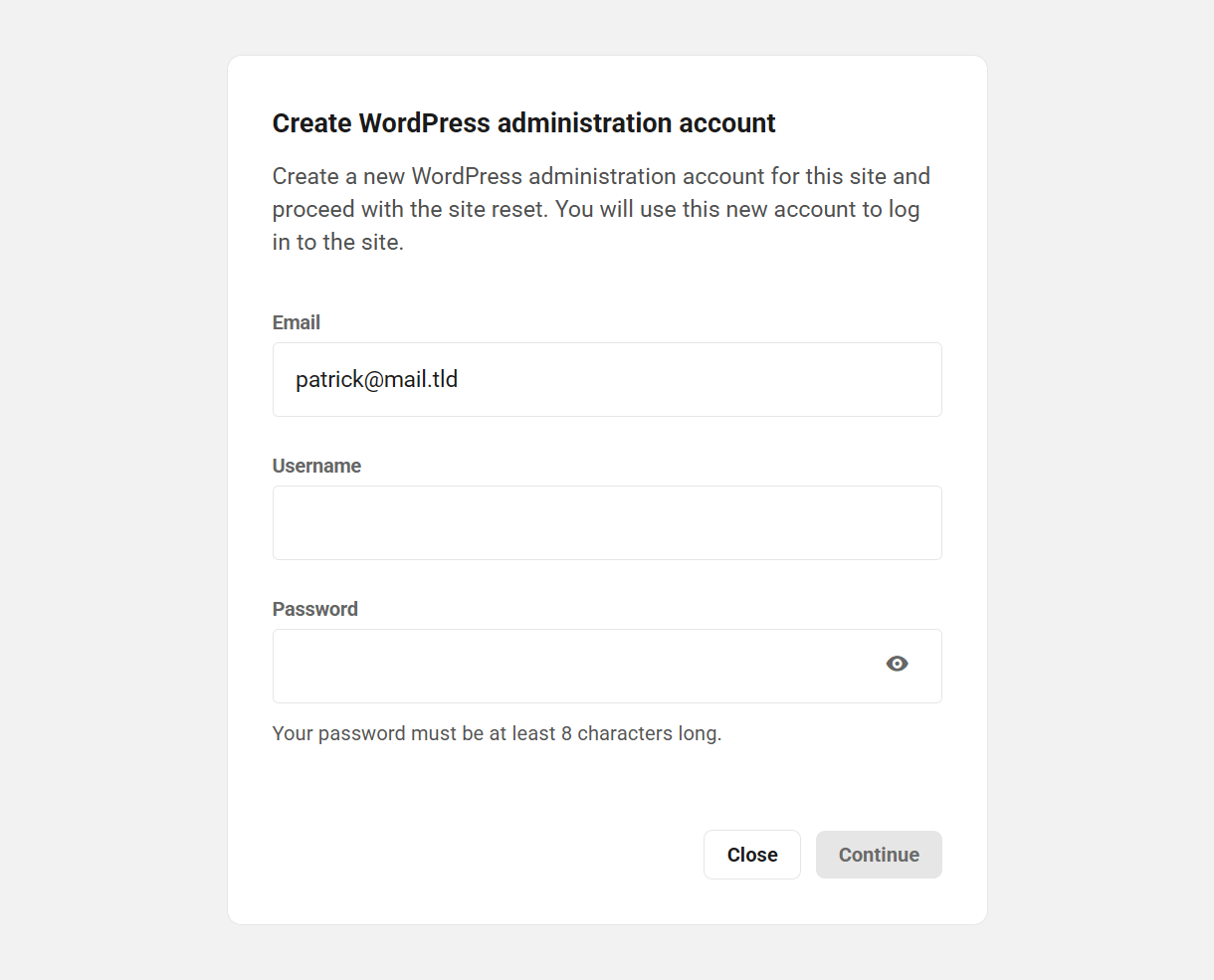 Create a new WordPress administrator account