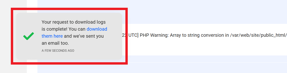 Log download success message