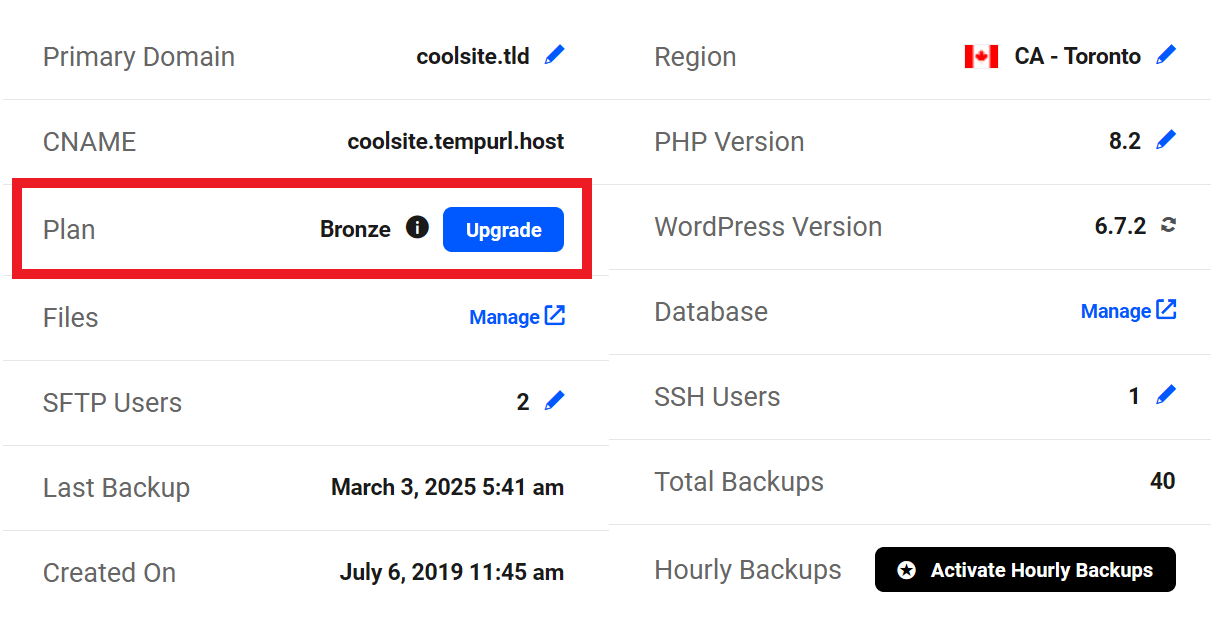 Upgrade hosting plan