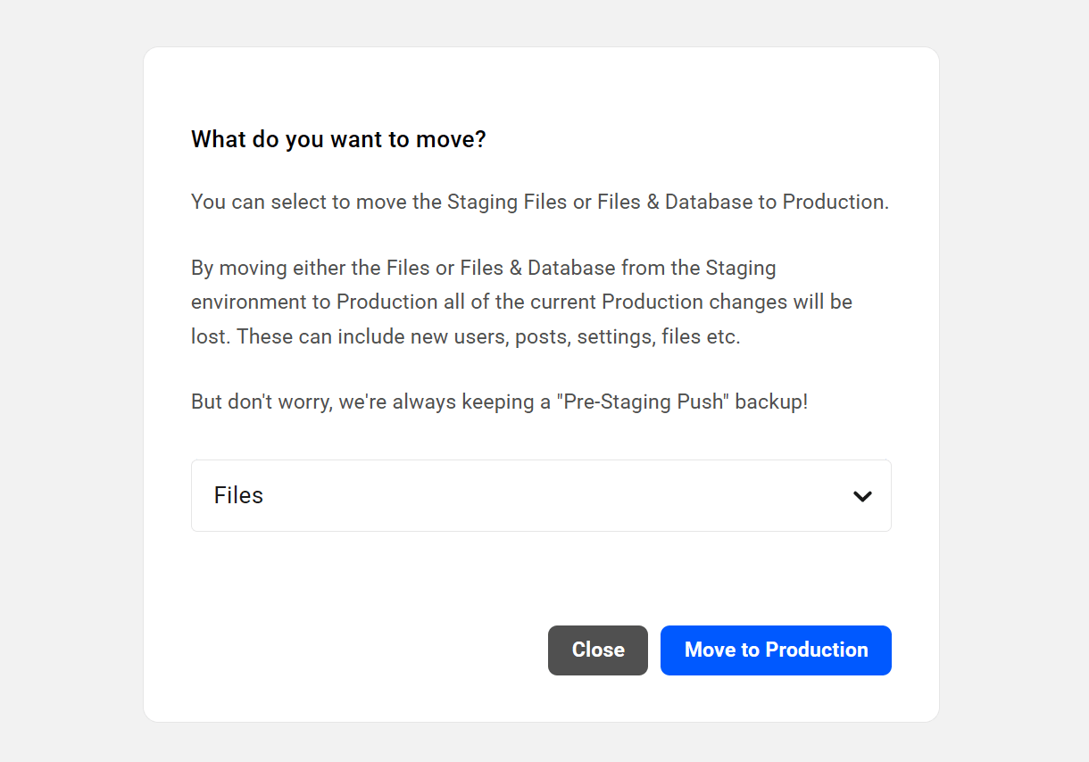 Select staging content to push to production