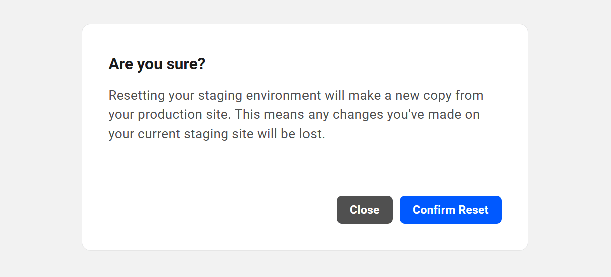Reset staging environment