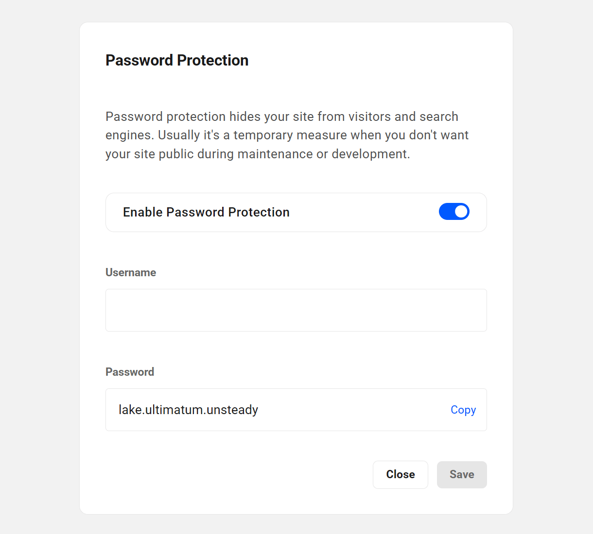Enabling password protection on staging