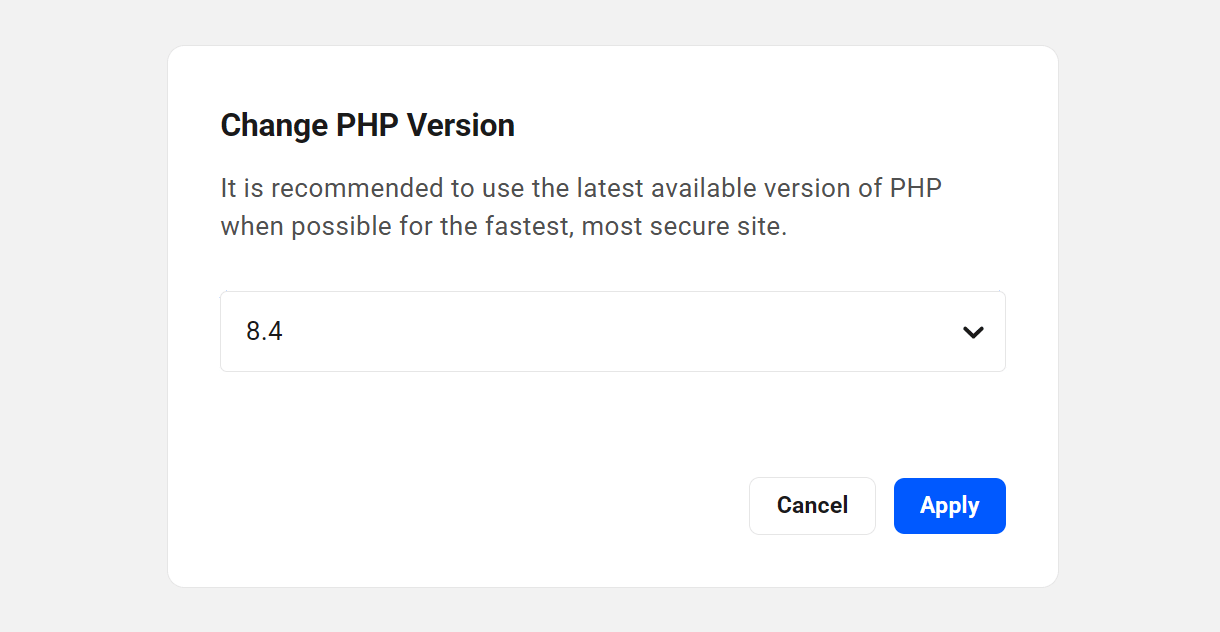 Choose new PHP version from menu