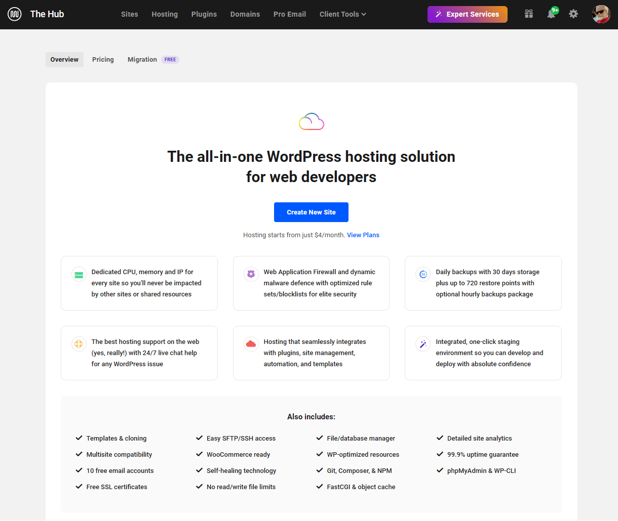 Hosting page in the Hub