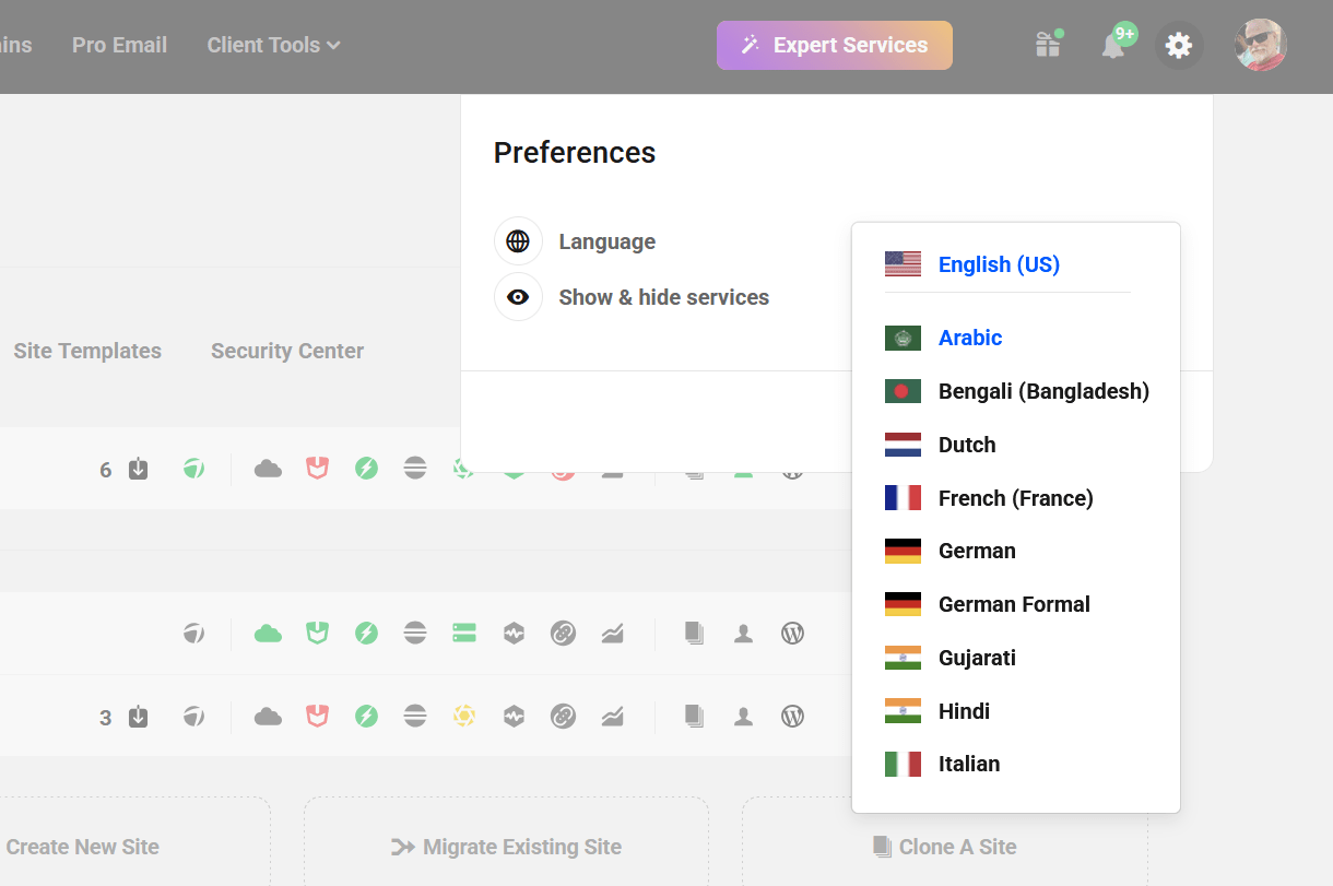 Set your language preference in the Hub