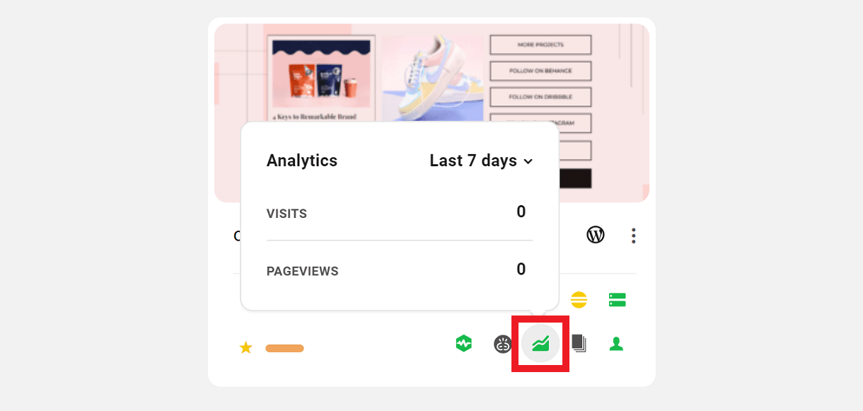 Analytics icon in My Sites grid view