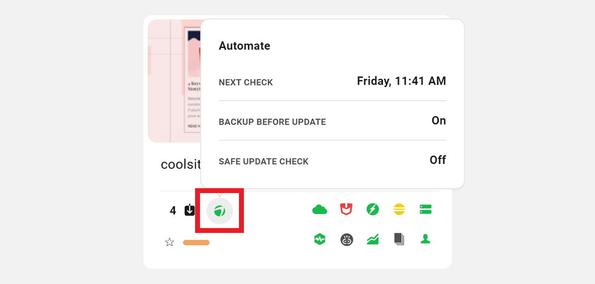 Automate icon in My Sites grid view