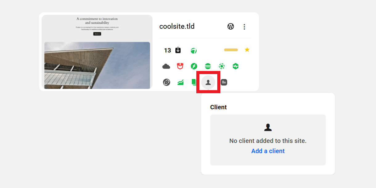 Client icon in My Sites grid view