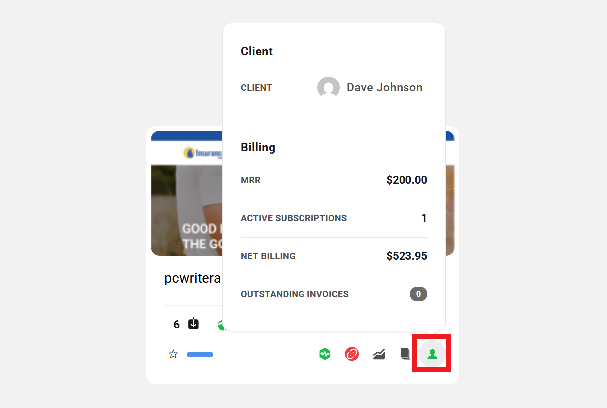 Client icon in My Sites grid view